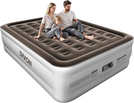 DIVON Queen Air Mattress with Built in Pump Raised, 2 Min Self Inflatable Mattress, 18’’ Blow up Mattress for for Guest, Camping, Travel & Floor, 660 LBS, Brown
